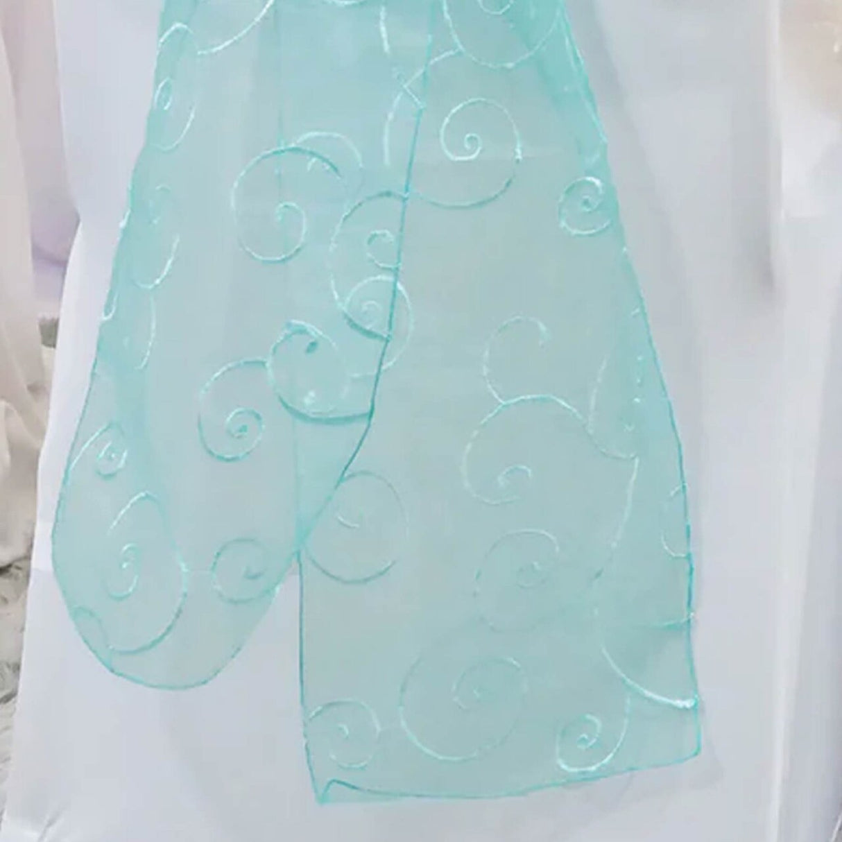 10 Pieces Pool Blue Embroidered Organza Chair Sashes 8"x108" Elegant Event Decor Accents