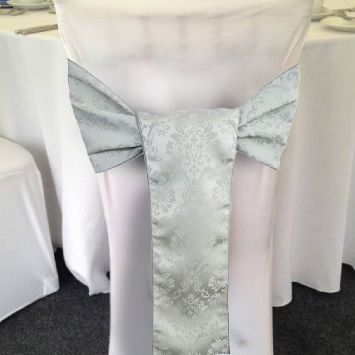 10 Pieces Silver Marquis Damask Jacquard Chair Sashes, 7.5"x108" Elegant Wedding & Event Decor