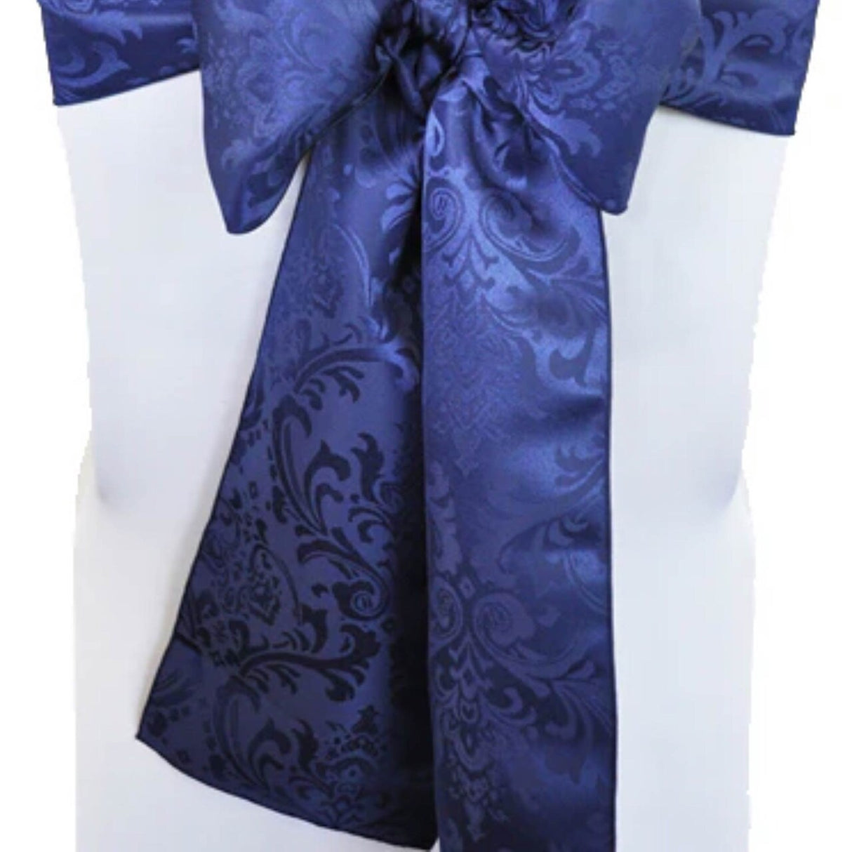 10 Pieces Navy Blue Floral Damask Jacquard Chair Sashes 7.5 x 108 Inches