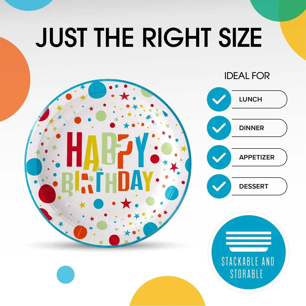 50 Count Birthday Print Paper Plates 7 Inch Disposable Party Celebrations