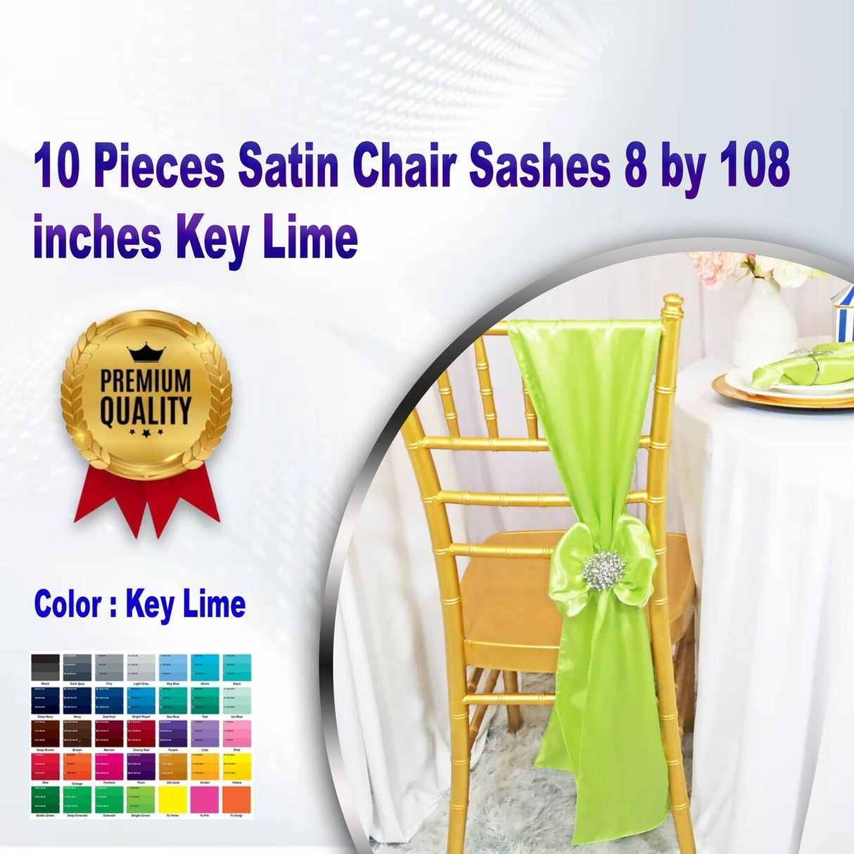 10 Pieces Satin Chair Sashes 8 by 108 inches Key Lime