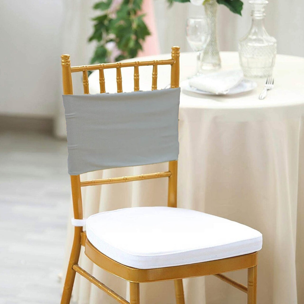 10 Pieces Shiny Silver Stretch Spandex Chair Bands 7 x 13 Inches