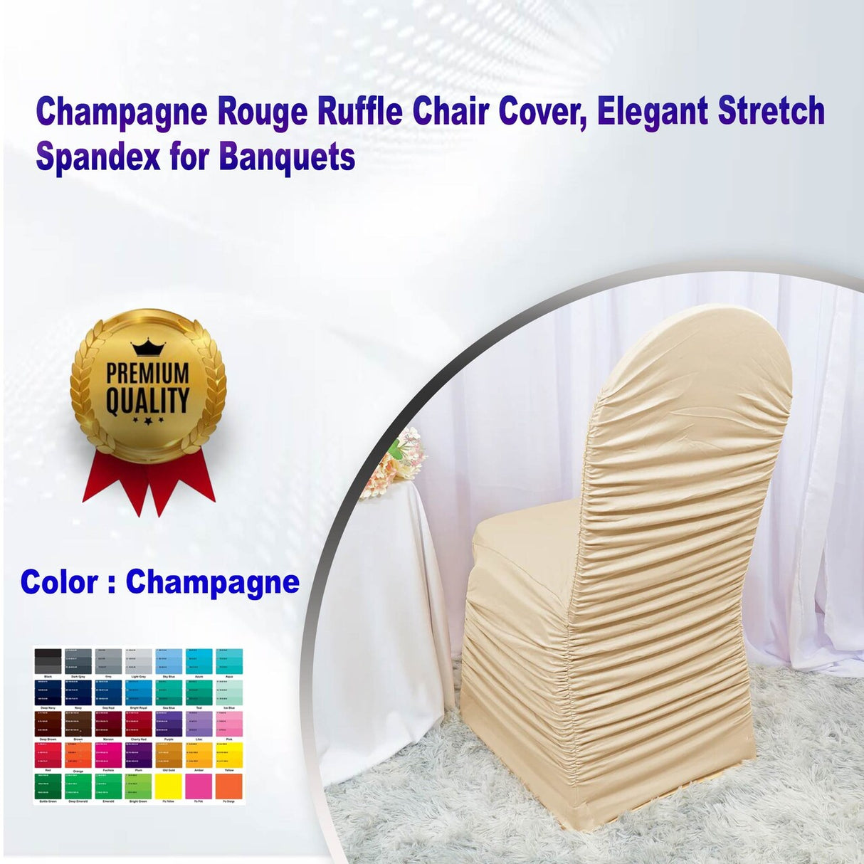 1 Piece Champagne Rouge Ruffle Chair Cover, Elegant Stretch Spandex for Banquets