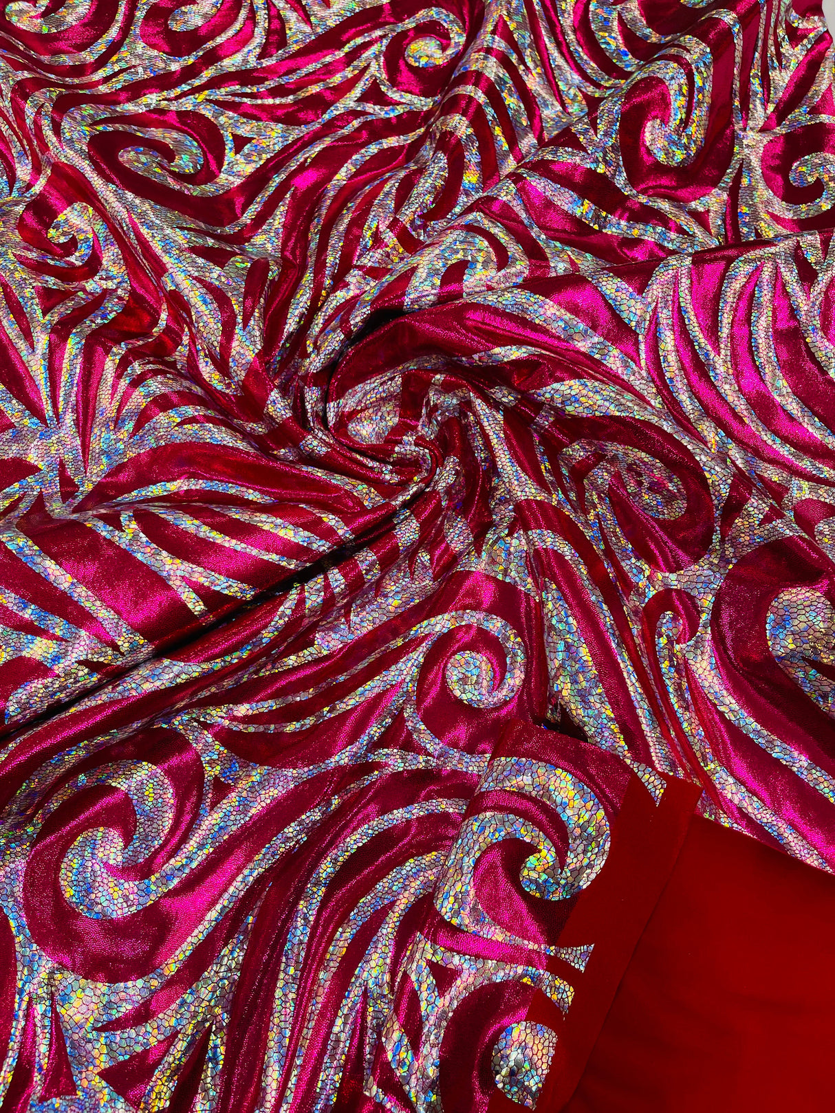 Foil Flame Spandex Fabric - Holographic Flame Print, 58" Width (1 Yard)