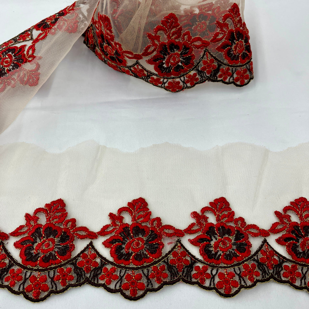 Floral Embroidered Mesh Lace Trim