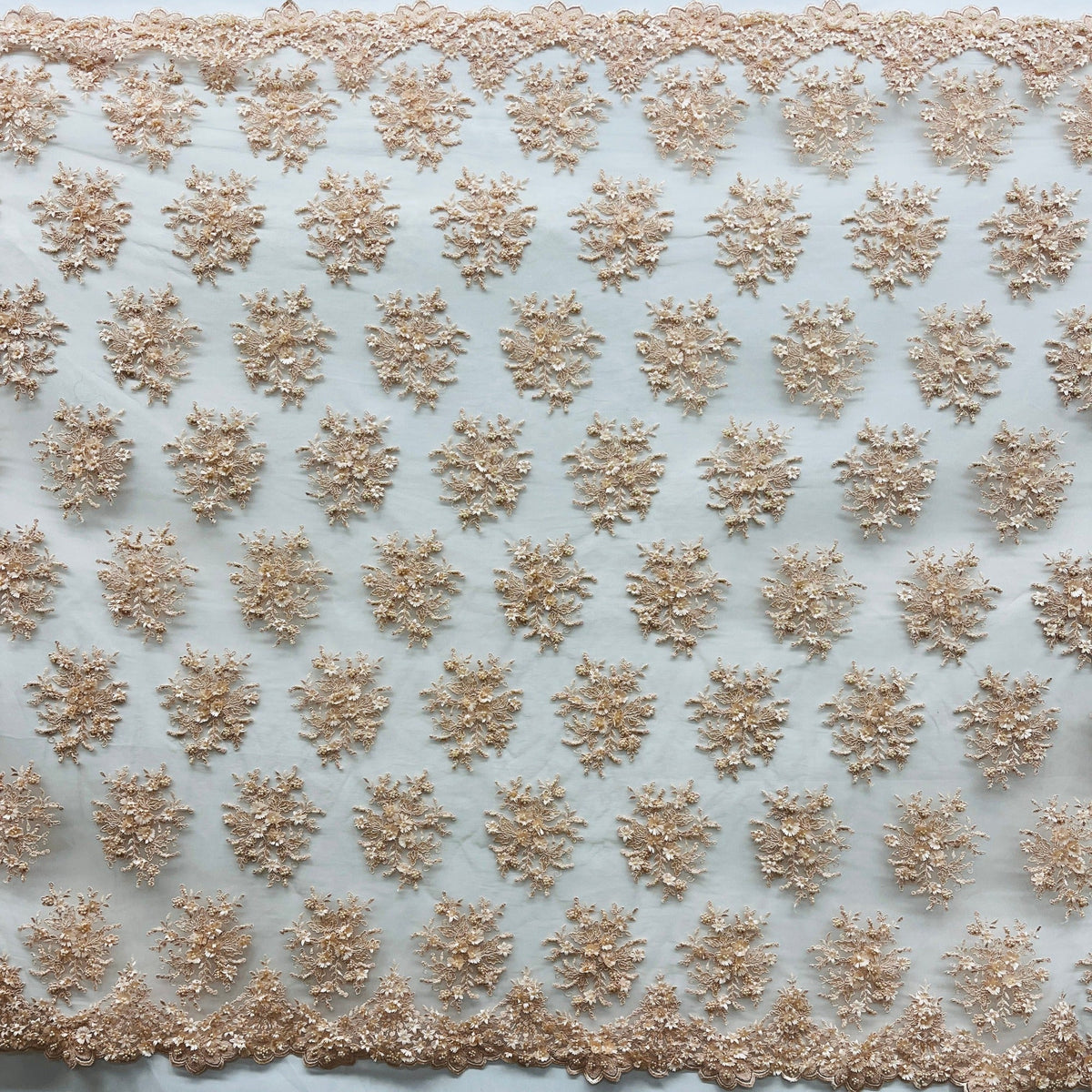 1 Yard Beaded 3D Floral Lace Fabric Embroidered on 100% Polyester Net Mesh 50" Wide