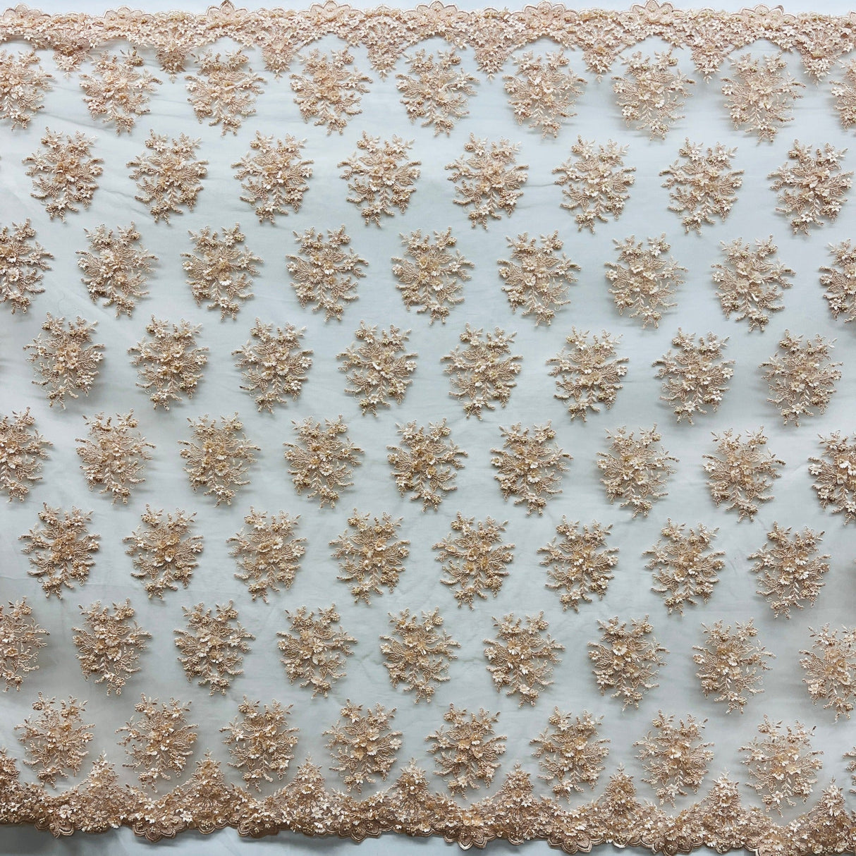 Beaded 3D Floral Lace Fabric - 3D Floral Beaded Embroidery, 50" Wide (1 Yard)