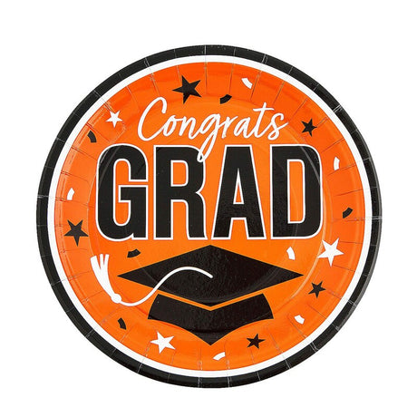 9" Graduation Party Blue Congrats Grad Round Paper Dinner Plates 25 Ct.