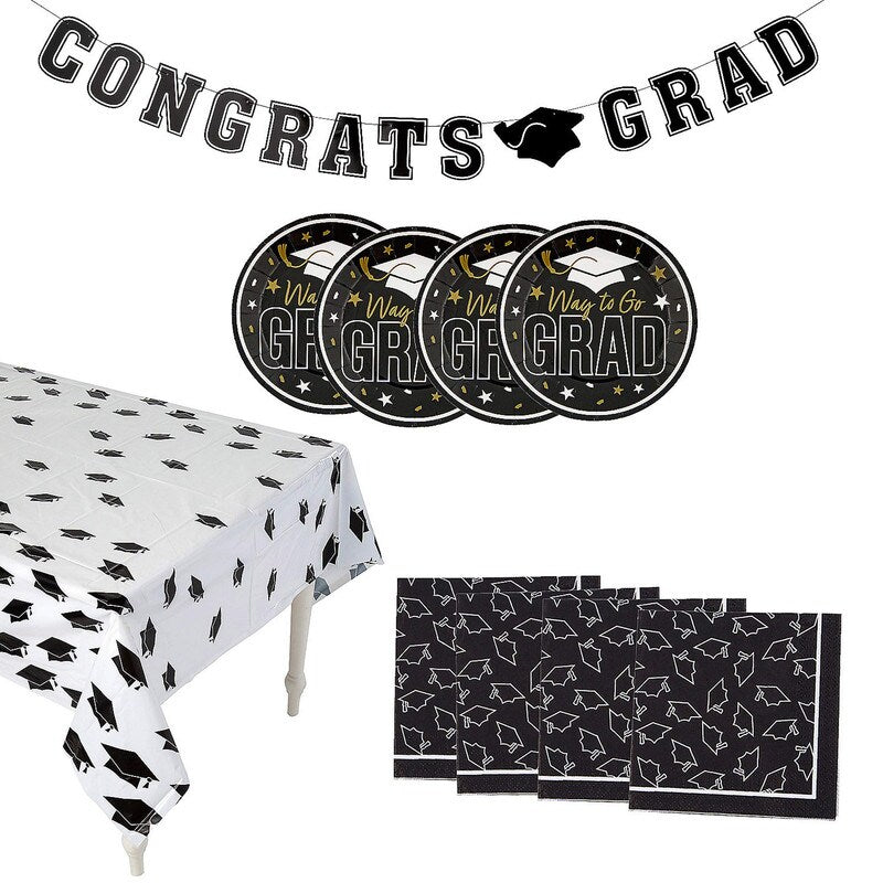 Graduation Party Green Dessert Tableware Kit 102 Pc for 50 Guests