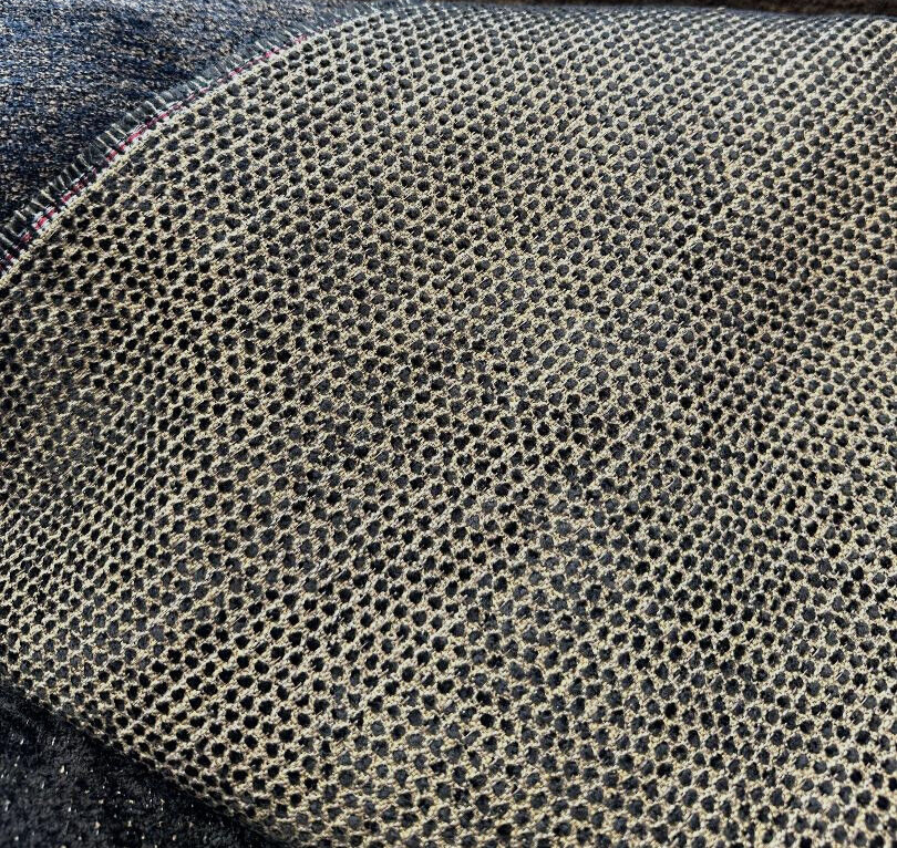 Dobby Ebony Reversible Chenille Upholstery Fabric - Black Gold Dobby, 56" Width (1 Yard)