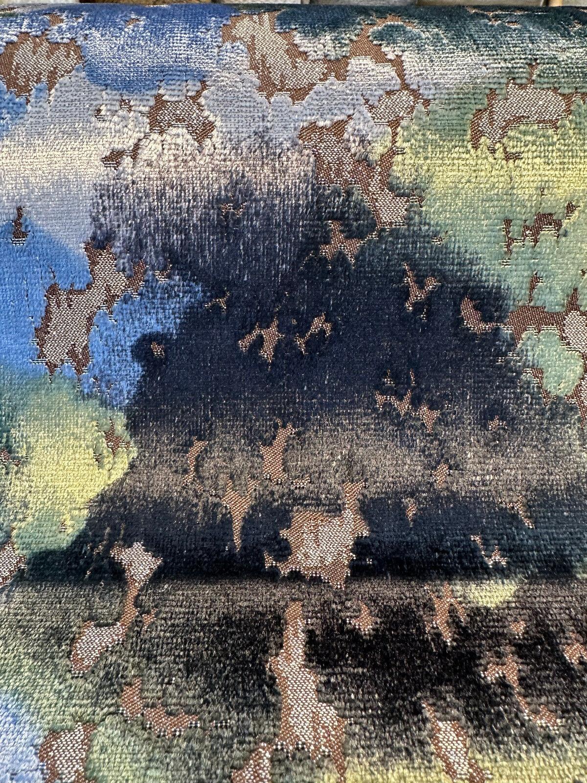 Martini Lapis Velvet Upholstery Fabric - Lapis Blue, Green, And Black Crackled Look, Heavyweight, Large Repeat, 17" Vertical Repeat (1 Yard)