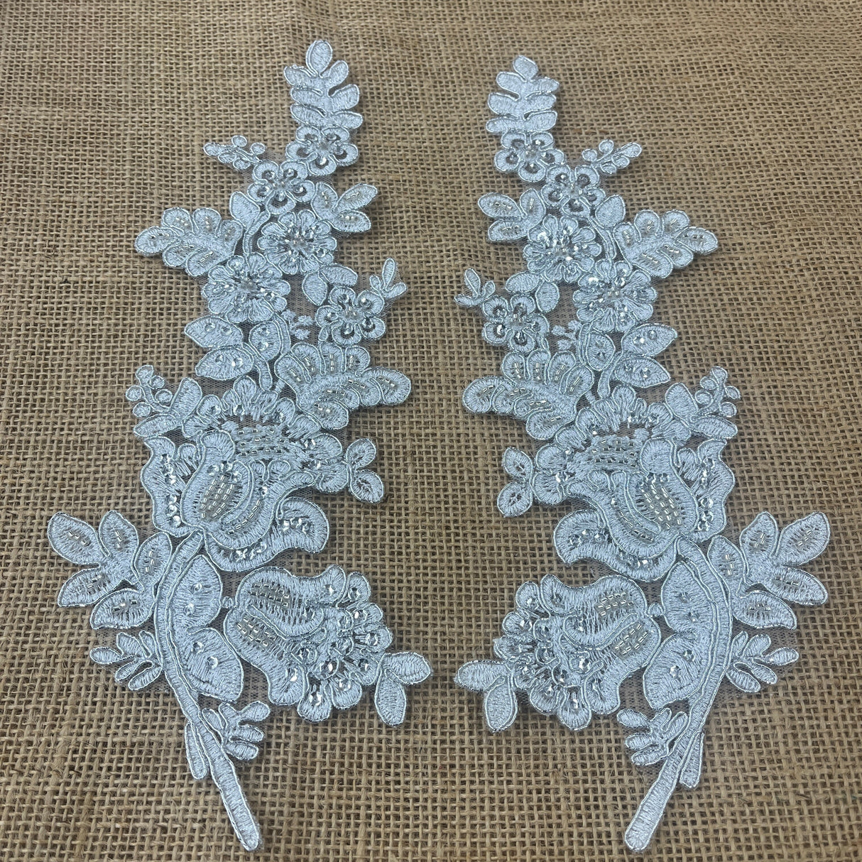 Beaded Floral Lace Applique on Polyester Mesh