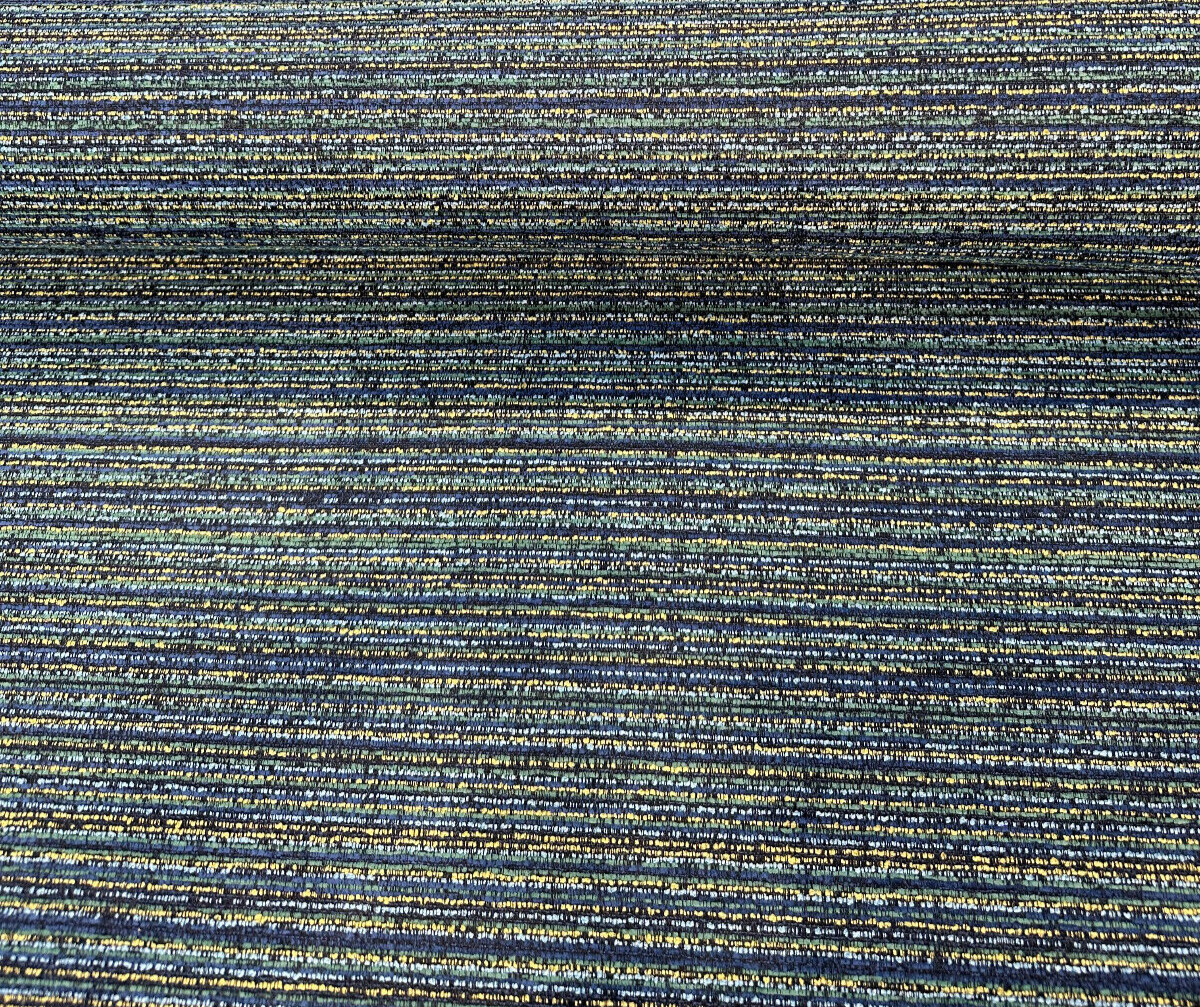 Hollywood Stripe Chenille Fabric - Aquamarine Blue Green Yellow Stripe, 56" Width (1 Yard)