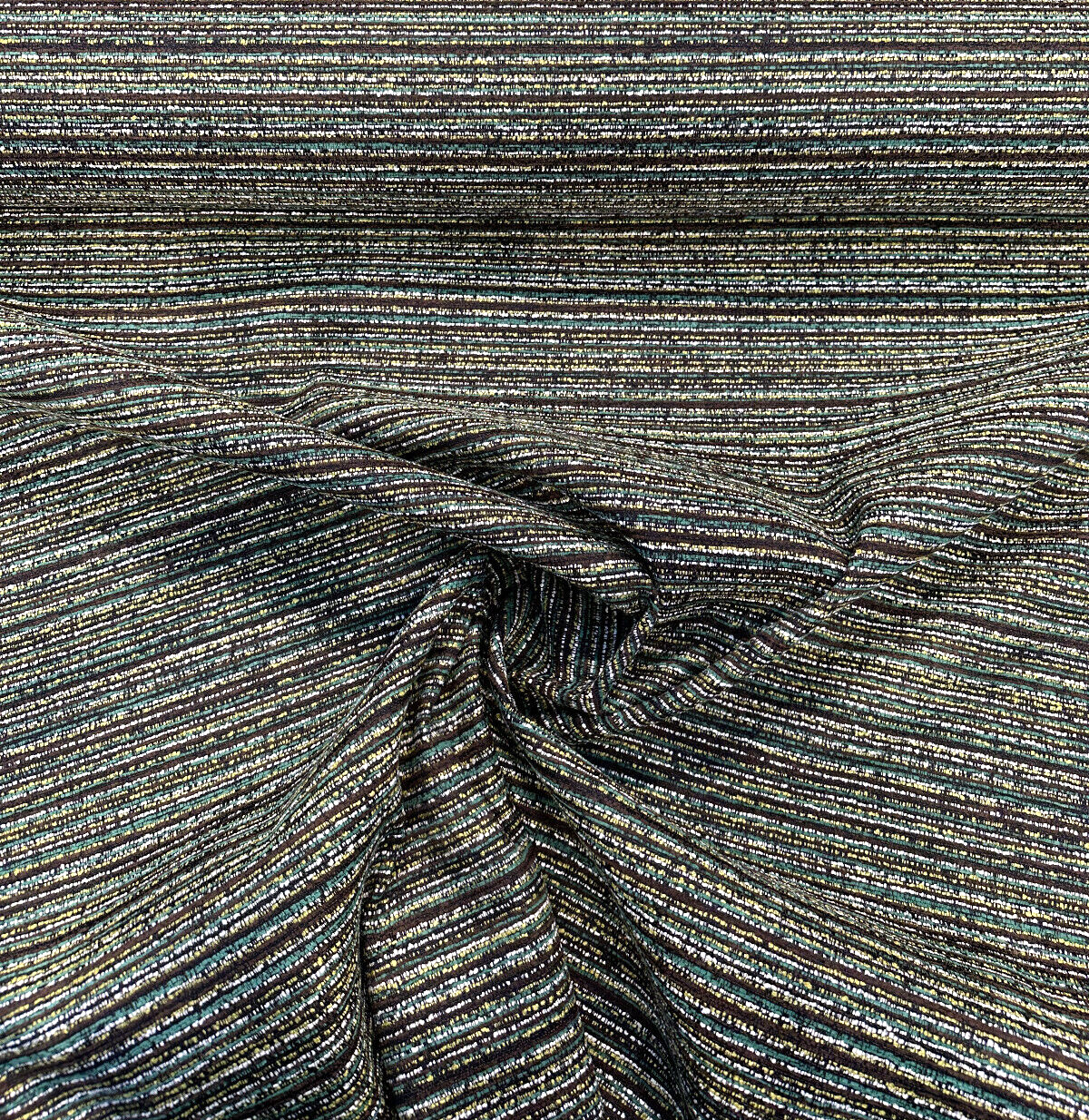 Hollywood Stripe Valdese Chenille Fabric - Jamaica Green Multi Colored Stripe, 56" Width (1 Yard)