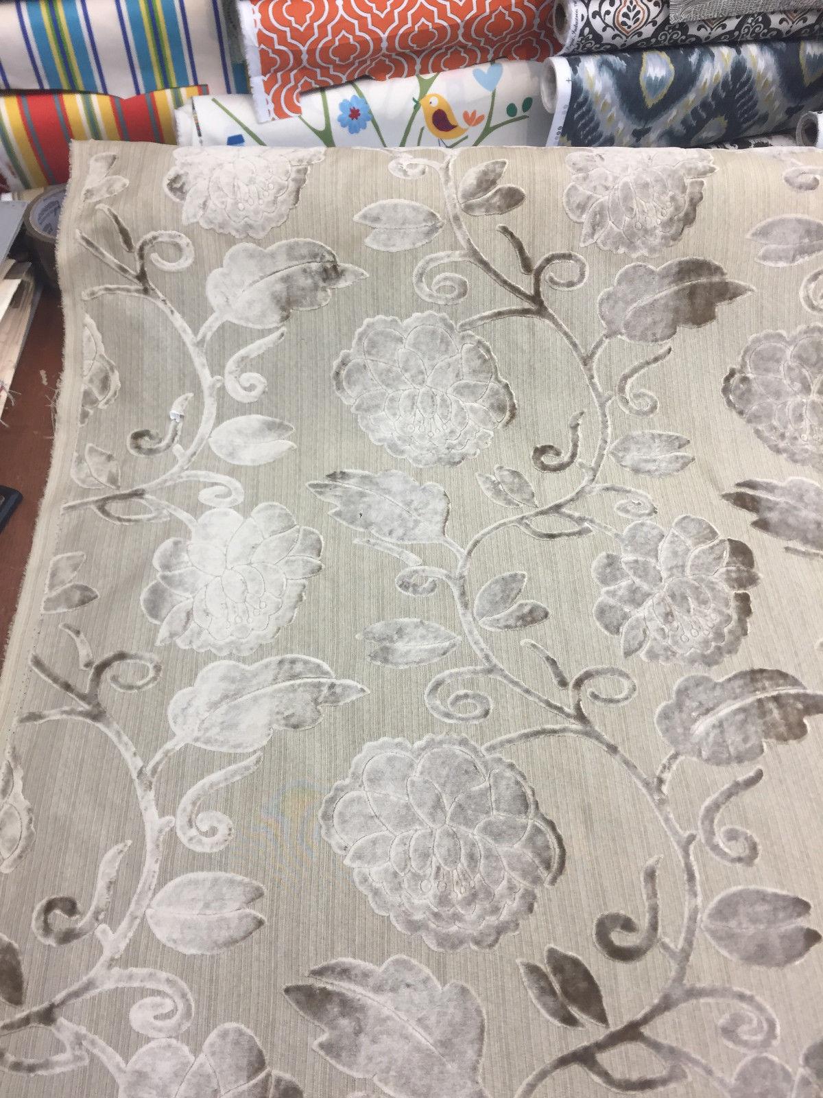 Italian Cut Cream Floral Burn Velvet Drapery Fabric - Beige Cream Floral, 58" Width (1 Yard)