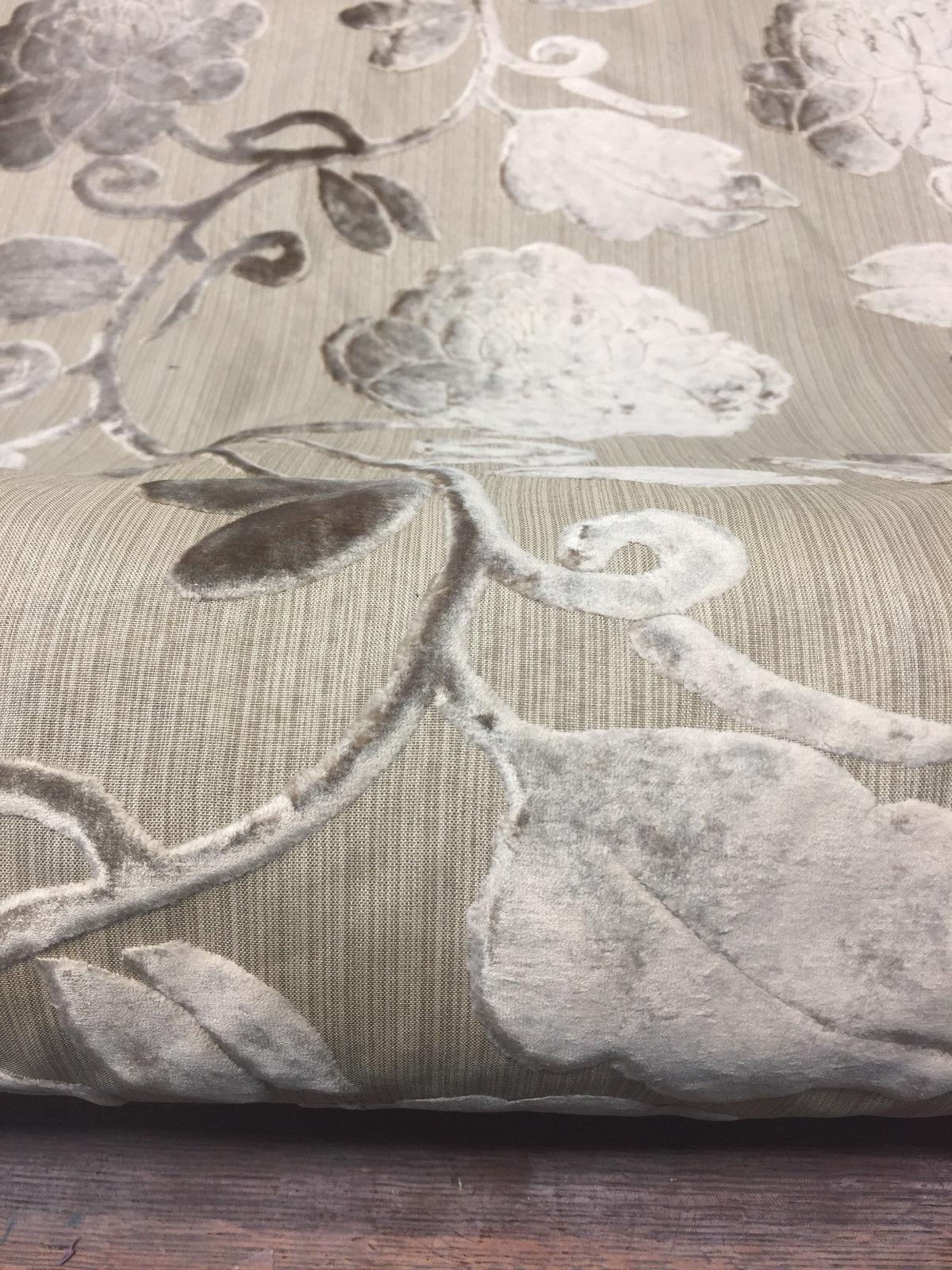 Italian Cut Cream Floral Burn Velvet Drapery Fabric - Beige Cream Floral, 58" Width (1 Yard)