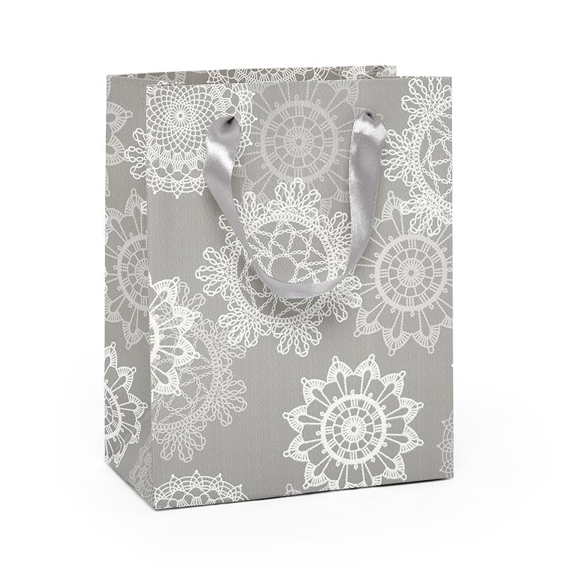 Light Silver Sparkle Snowflakes Bag  7''x3 7/8''x9 1/4'' Small - 12 EACH / PACKAGE