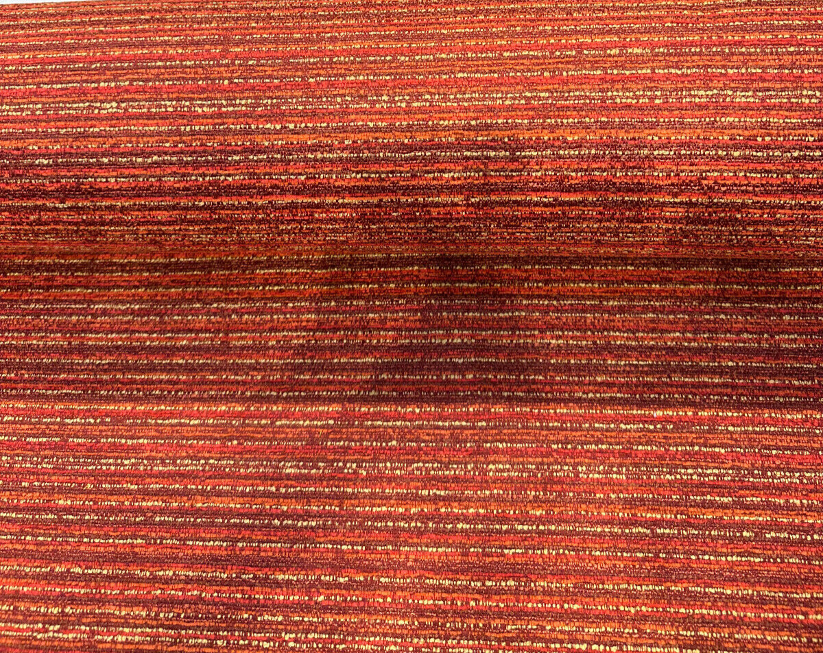 Hollywood Stripe Chenille Fabric - Hot Stuff Red Orange Maroon Rust Gold, 56" Width, 24" Vertical Repeat (1 Yard)
