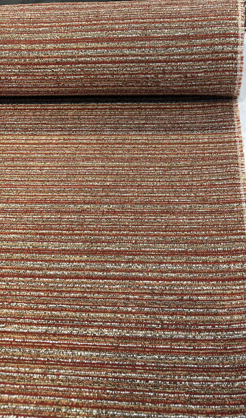 Hollywood Stripe Chenille Upholstery Fabric - Siracha Rust, Multi Colored Organic Stripe, 56" Width (1 Yard)