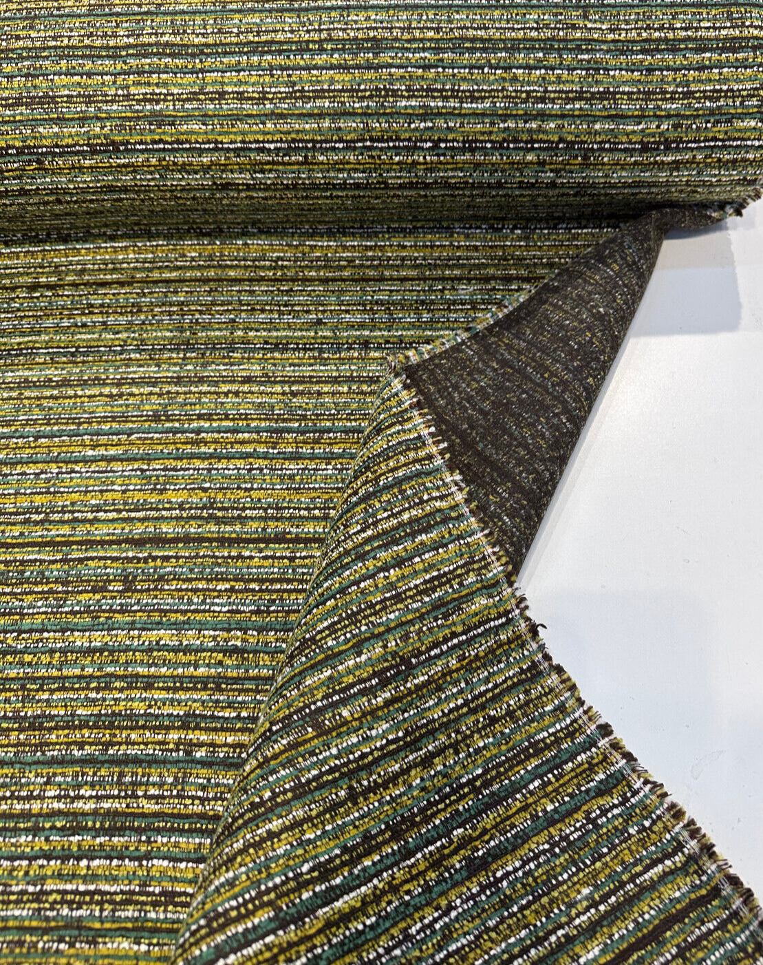 Hollywood Stripe Chenille Upholstery Fabric - Moss Green, Multi Colored Organic Stripe, 56" Width (1 Yard)