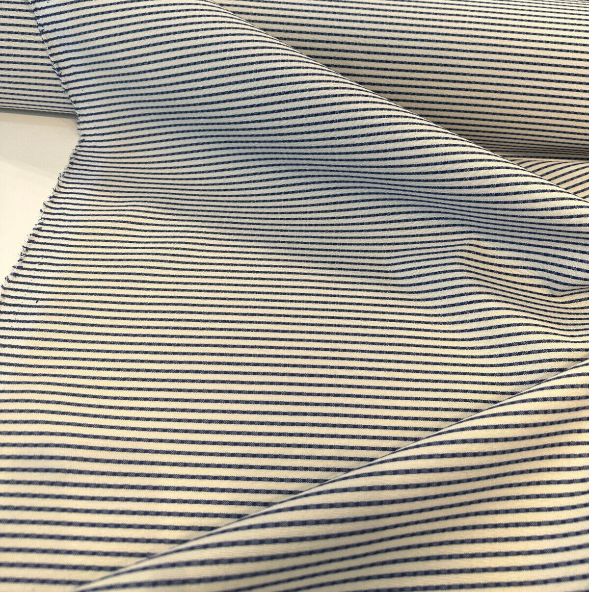 Stitch Royalty Ticking Blue High UV Polyester Fabric - Royalty Blue/Cream Beige Ticking Stripe, 54" Width (1 Yard)