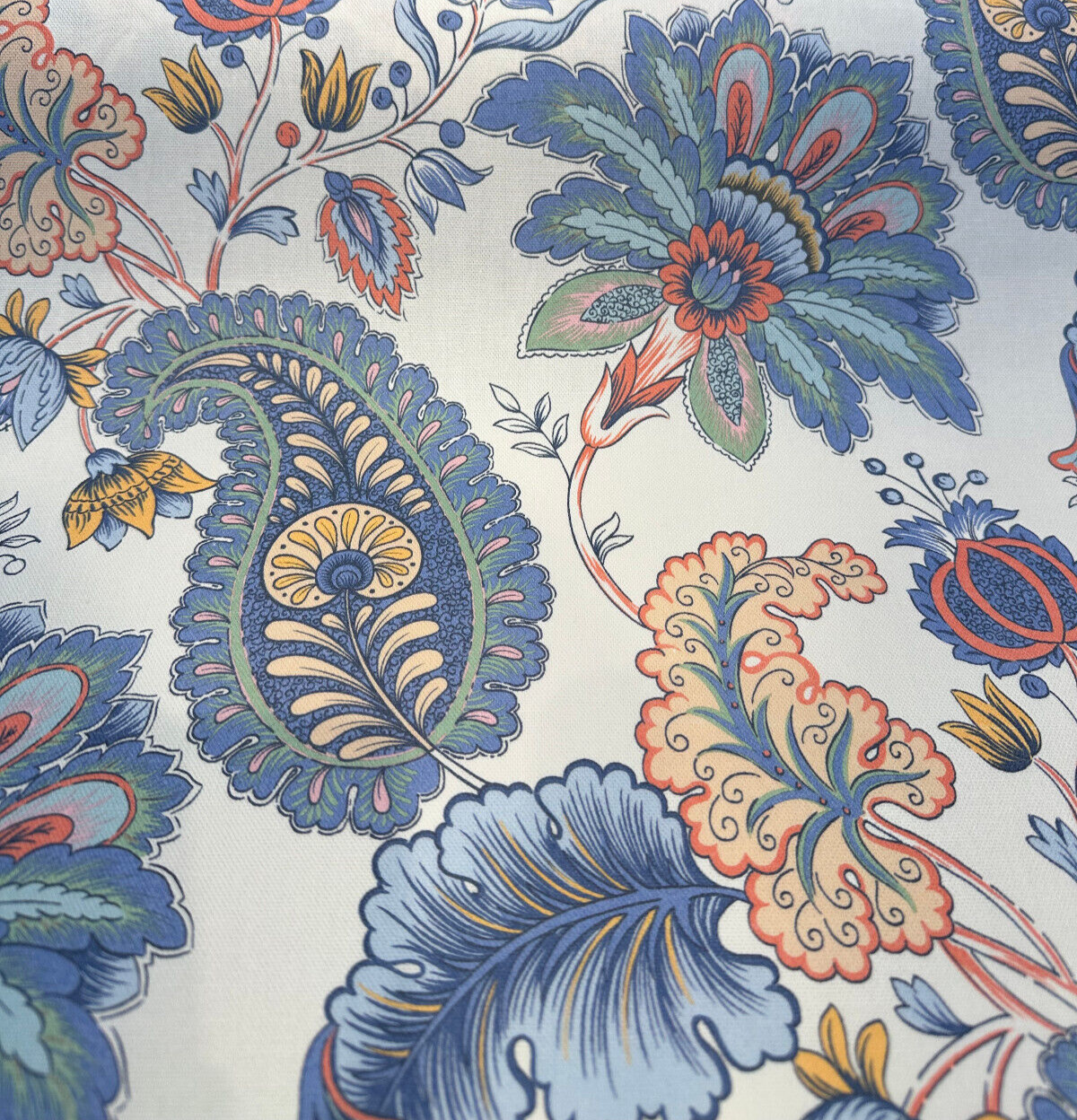 Brenda Garden Cotton Blend Fabric - Blue Floral Paisley, 56" Width (1 Yard)