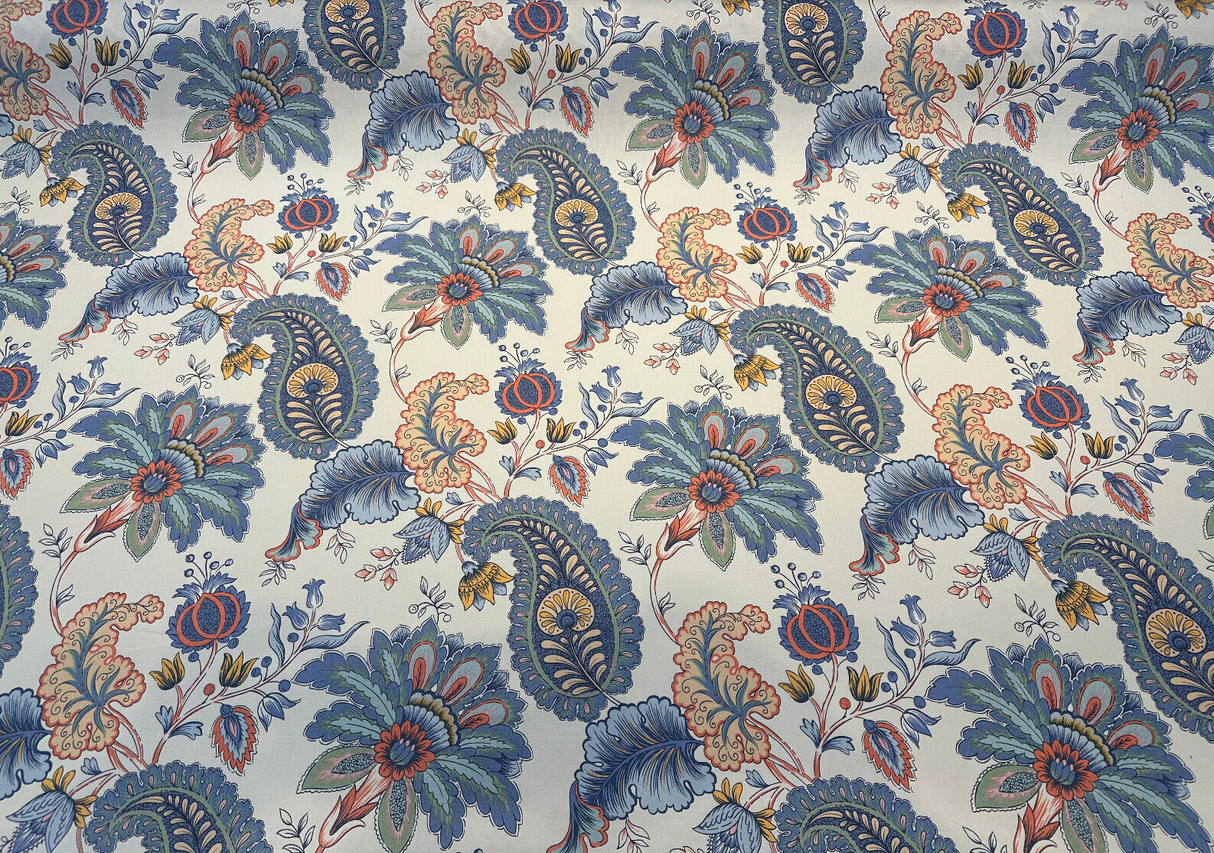 Brenda Garden Cotton Blend Fabric - Blue Floral Paisley, 56" Width (1 Yard)