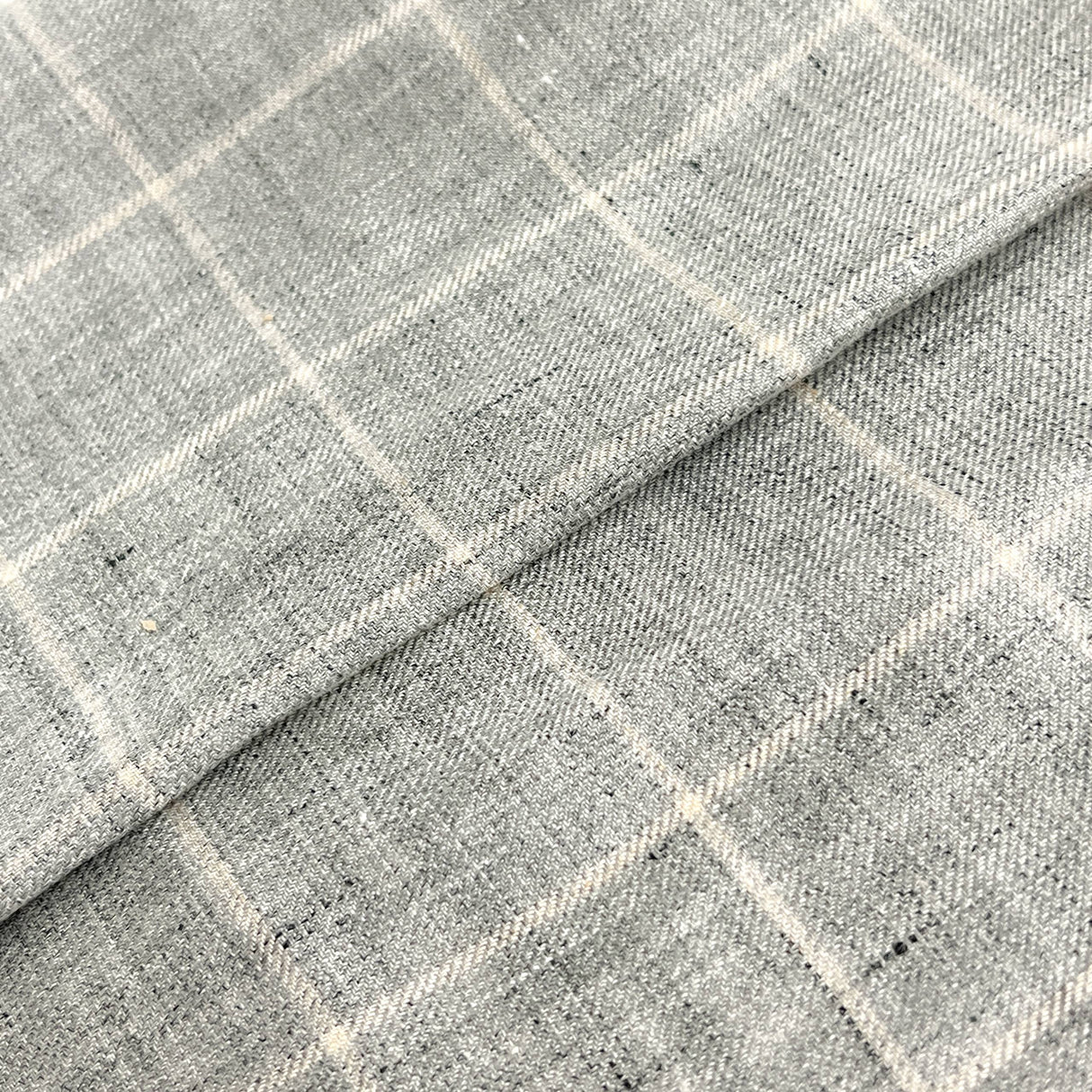 Grey Windowpane Linen Blend Linen Fabric - Grey Windowpane, 58/60" Width