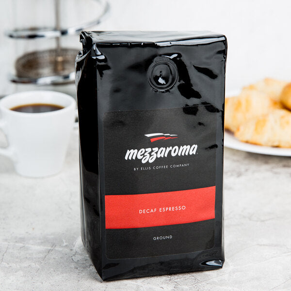 Ellis Mezzaroma Dark Decaf Ground Espresso 12 oz. - 6/Case