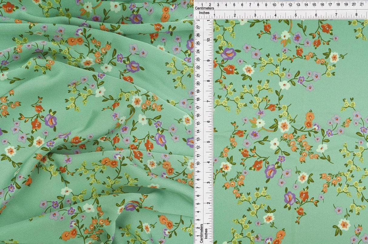 1 Yard Bubble Satin Floral Print Fabric, 58/59'' Wide Polyester Spandex Blend