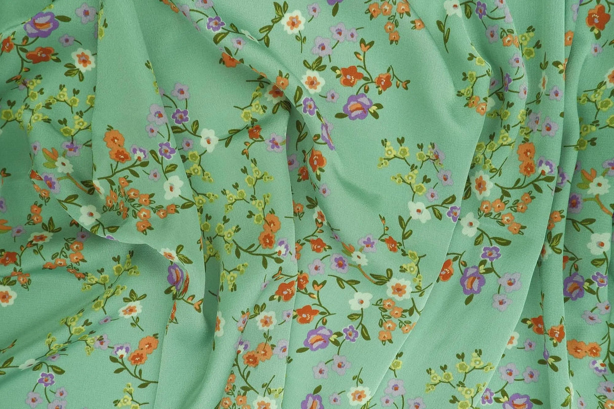 1 Yard Bubble Satin Floral Print Fabric, 58/59'' Wide Polyester Spandex Blend