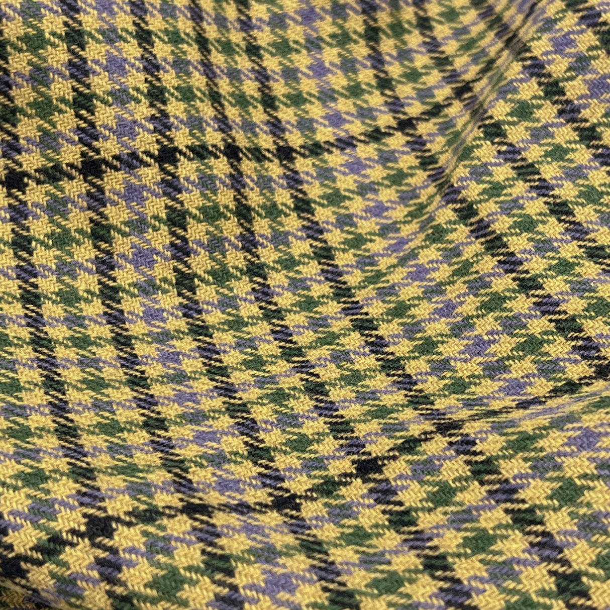 Gold Purple Green Houndstooth Wool Tweed Fabric - Houndstooth Pattern, 58/60" Width