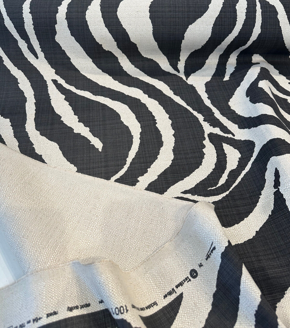 Sinkoku Zebra Black Linen Teflon Fabric - Black Zebra Animal Print, 57" Width (1 Yard)