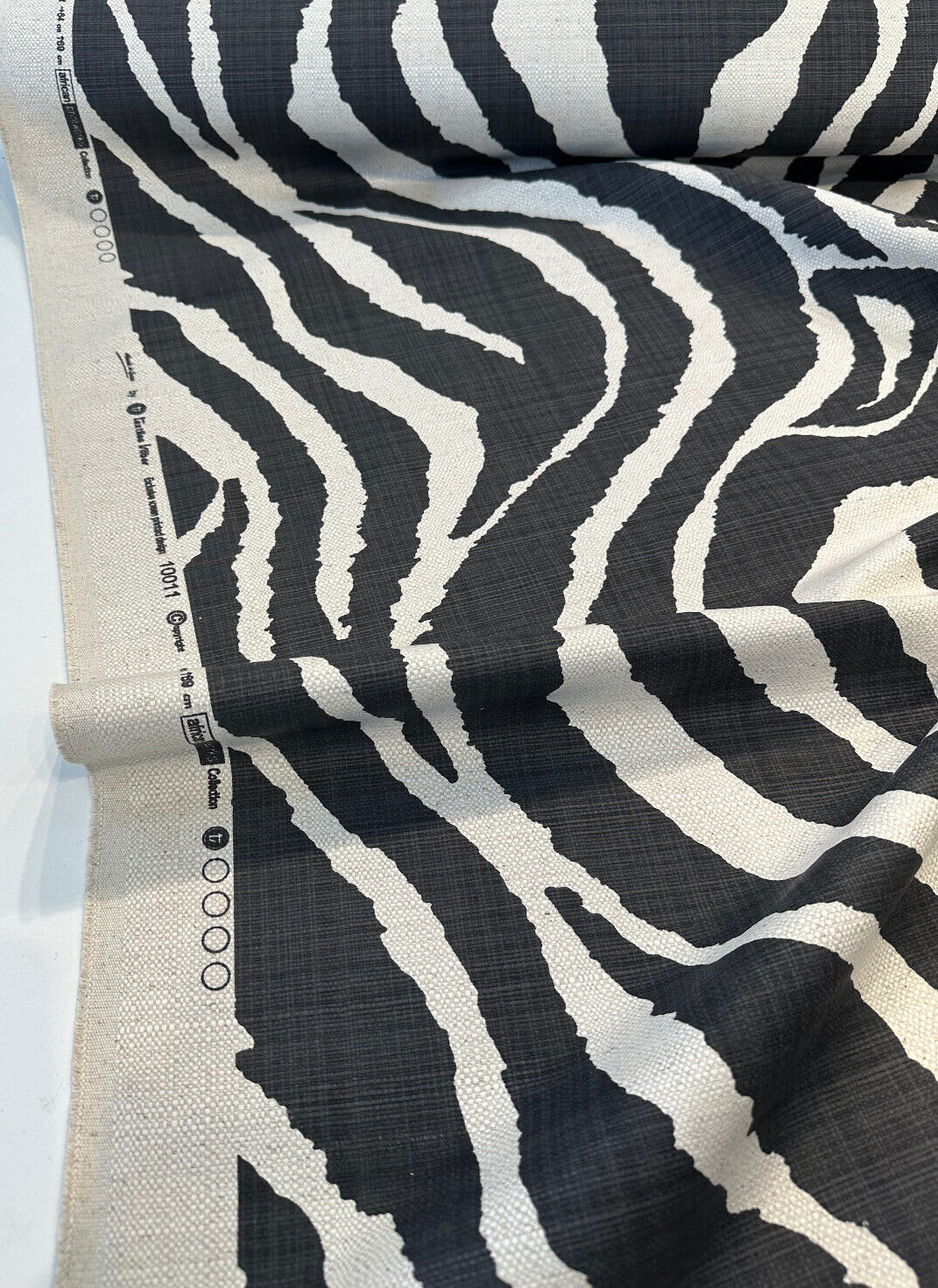 Sinkoku Zebra Black Linen Teflon Fabric - Black Zebra Animal Print, 57" Width (1 Yard)