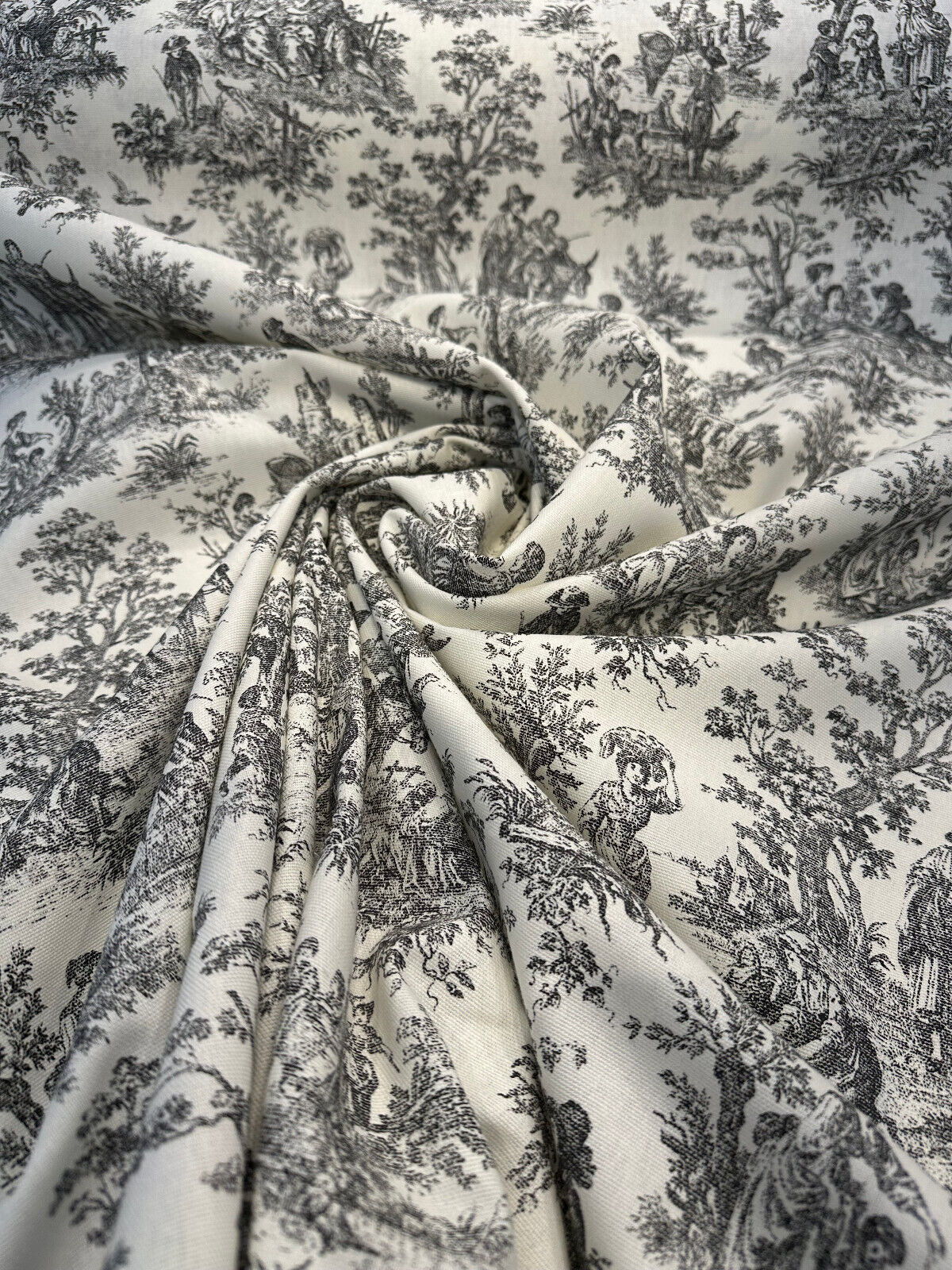 Waverly Toile Noir 100 Percent Cotton Fabric - Black And White/Off White Toile Print, 54" Width (1 Yard)