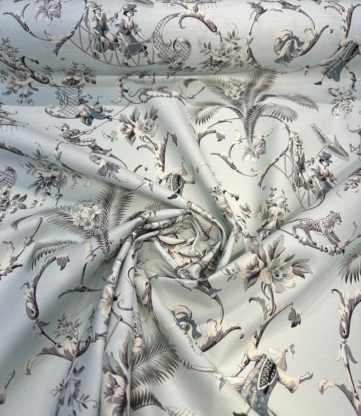 Waverly Mandarin Prose Cotton Fabric - Moonstone Chinoiserie Floral, 54" Width (1 Yard)