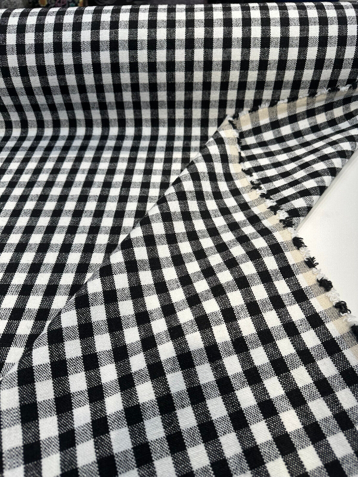 Logan Check Domino Linen Cotton Fabric - Black White Check, 54" Width (By The Yard)