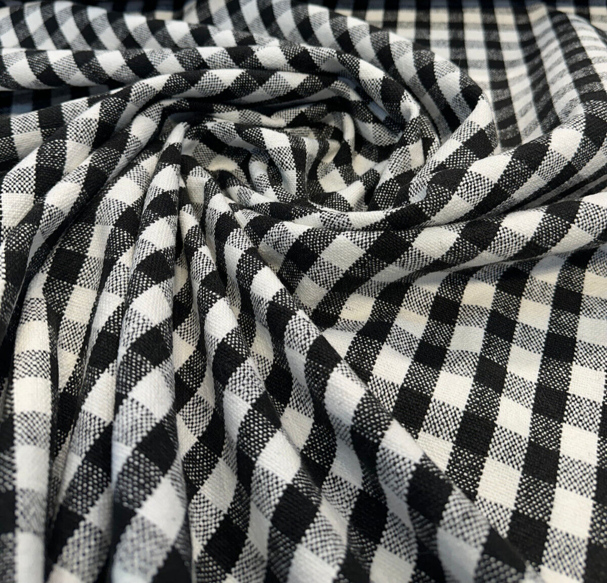Logan Check Domino Linen Cotton Fabric - Black White Check, 54" Width (By The Yard)