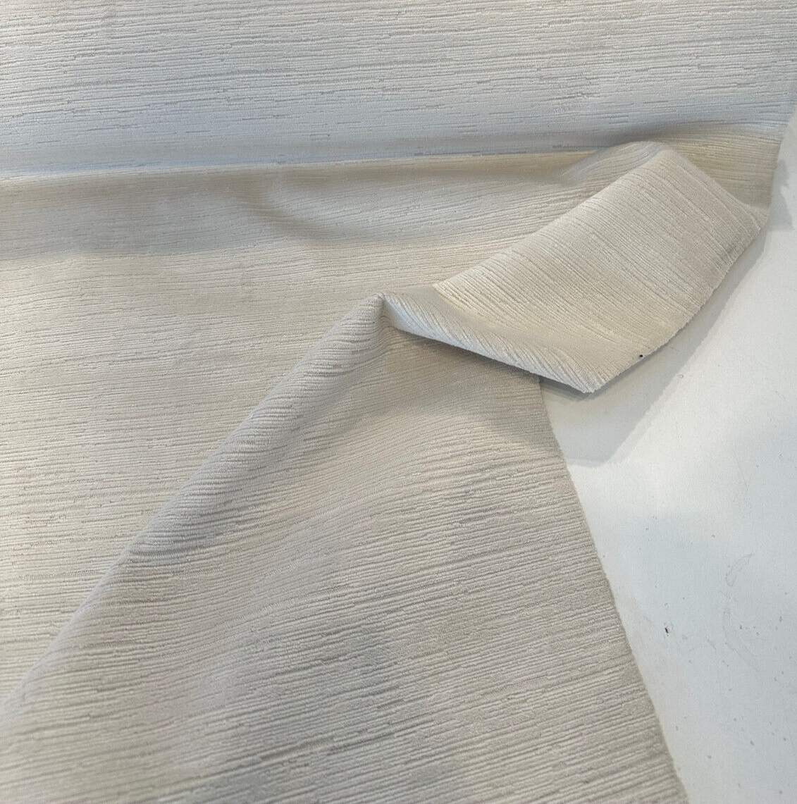 Dolce Plush Texture Cut Velvet Polyester Fabric - Ivory Striped High Low Texture, 54" Width (1 Yard)
