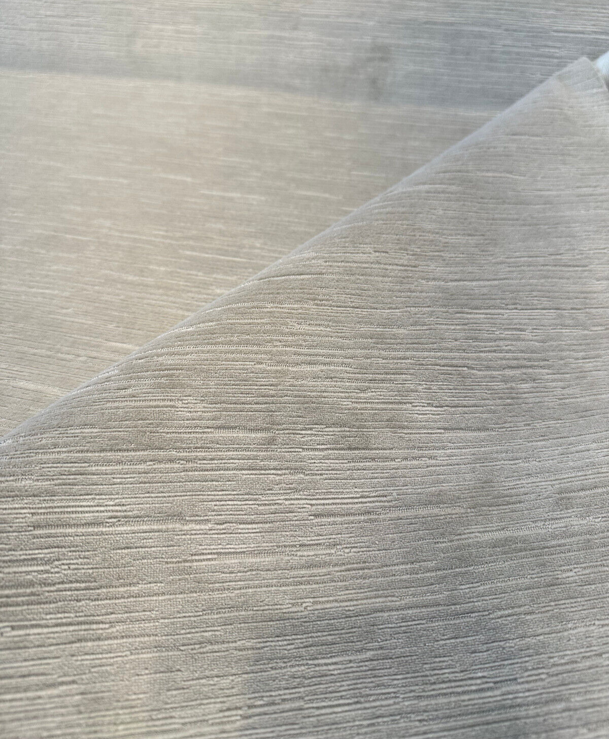 Plush Texture Cut Velvet Dolce Stone Polyester Fabric - Stone Striped High-Low Texture, 54" Width (1 Yard)