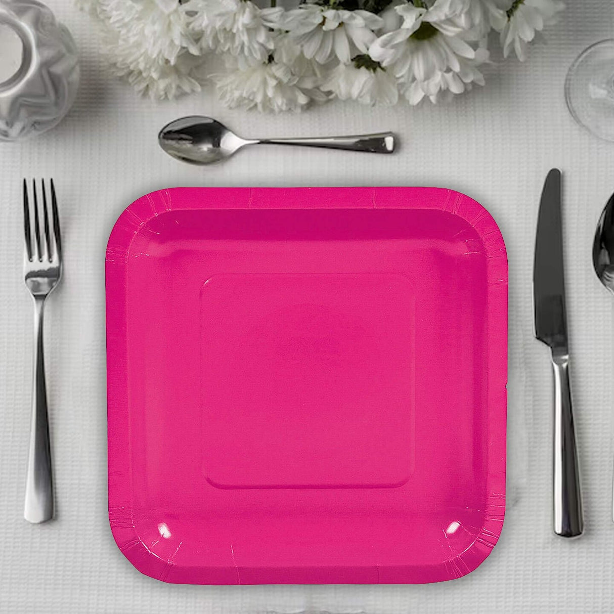 24 Count Hot Pink Square Paper Dessert Plates Disposable for Birthday Baby Shower Wedding Party 7 Inch