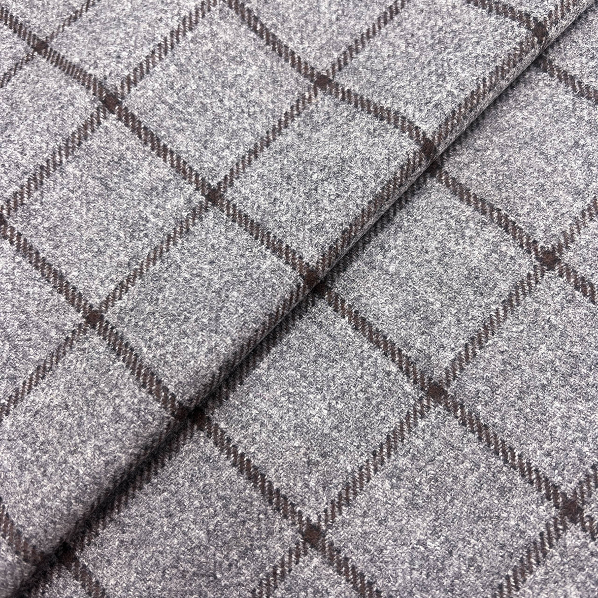 Grey Windowpane Wool Tweed Fabric - Grey Windowpane, 60" Width (1 Yard)
