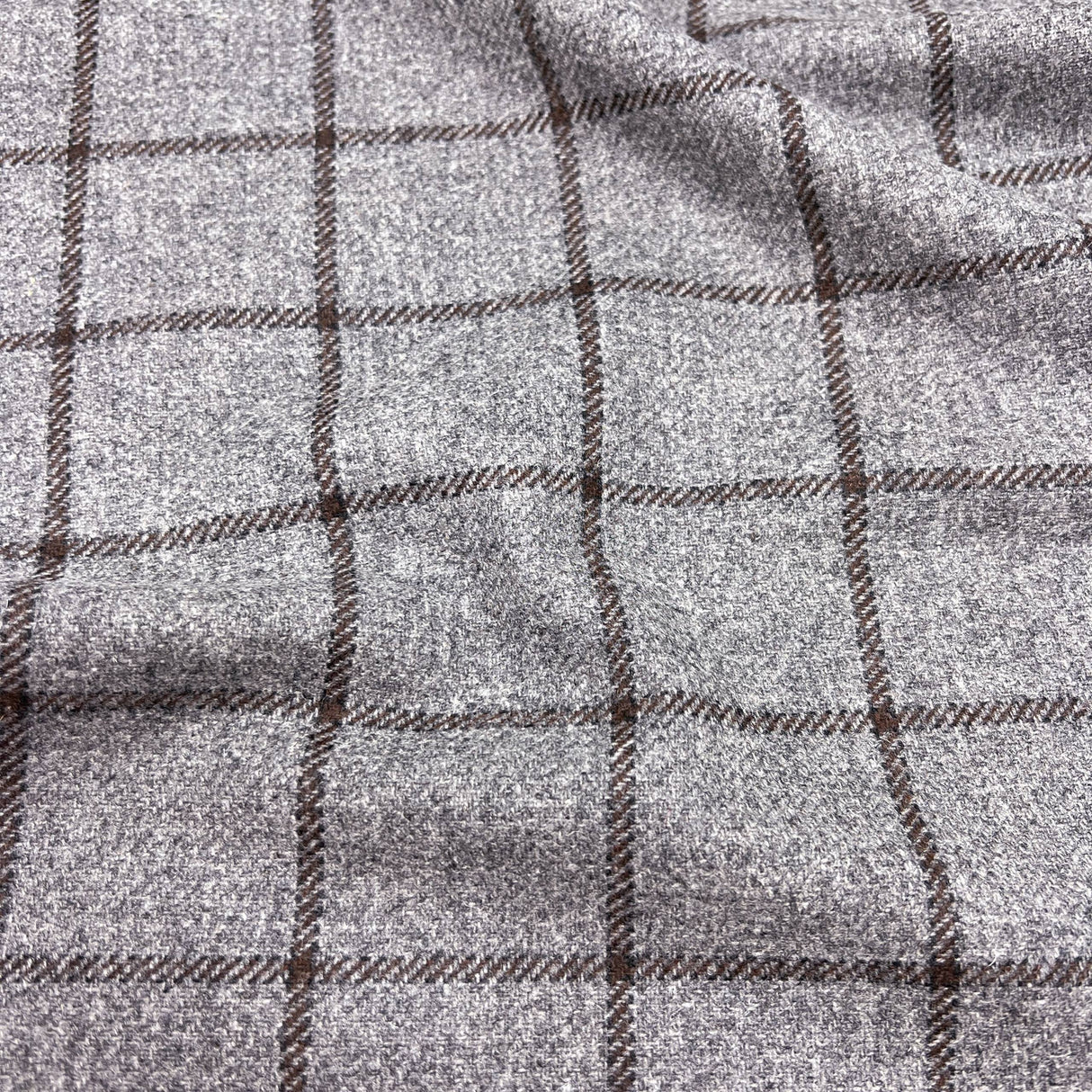 Grey Windowpane Wool Tweed Fabric - Grey Windowpane, 60" Width (1 Yard)