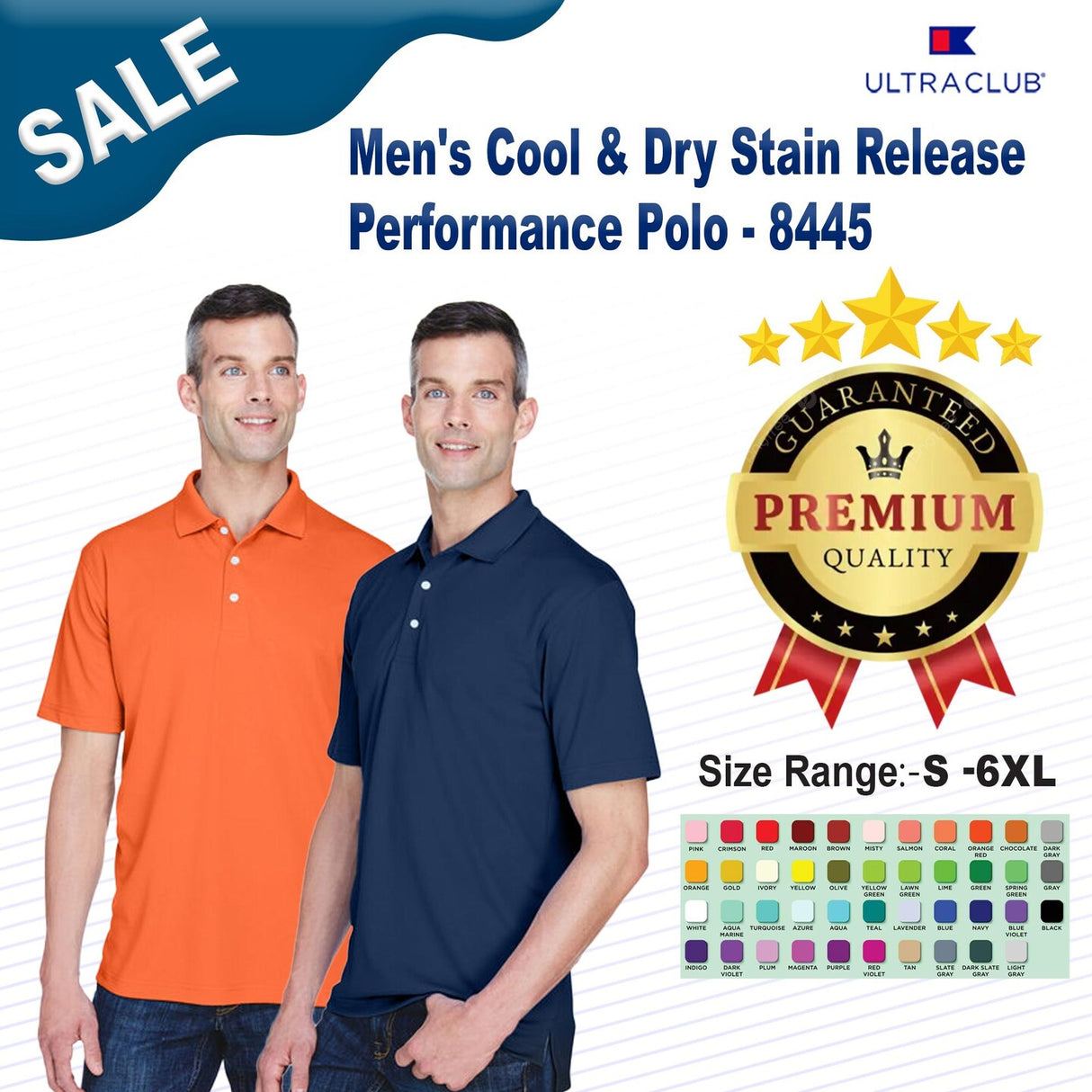 UltraClub® Men's Cool & Dry Stain-Release Performance Polo