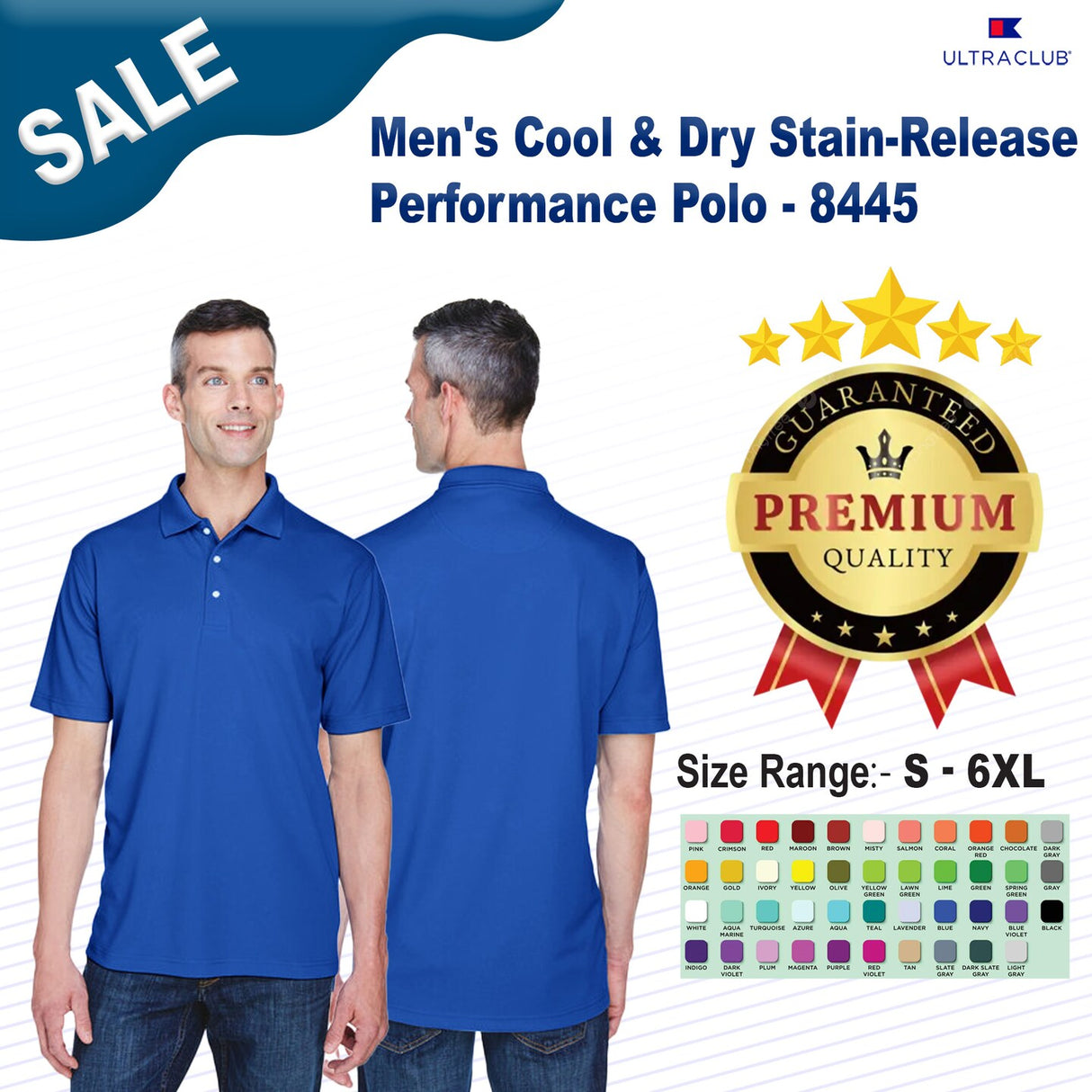 UltraClub® Men's Cool & Dry Stain-Release Performance Polo