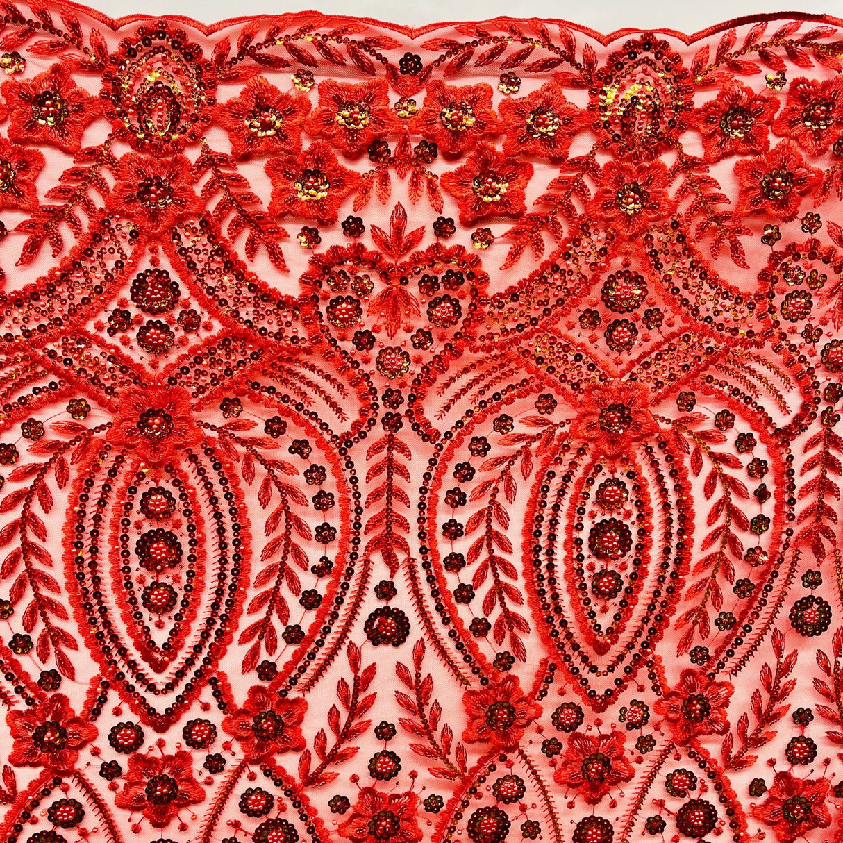Beaded Sequined Floral Lace Fabric 52" Wide