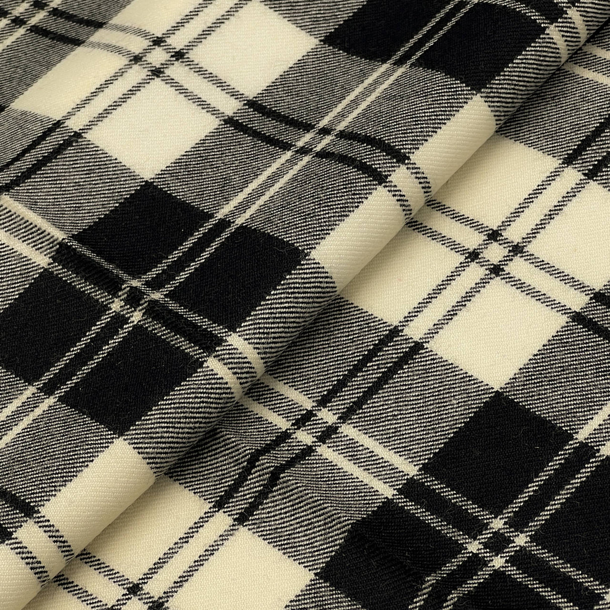 Black White Wool Tartan Fabric - 100 Percent Wool Fabric, Black And White Tartan Plaid (1 Yard)