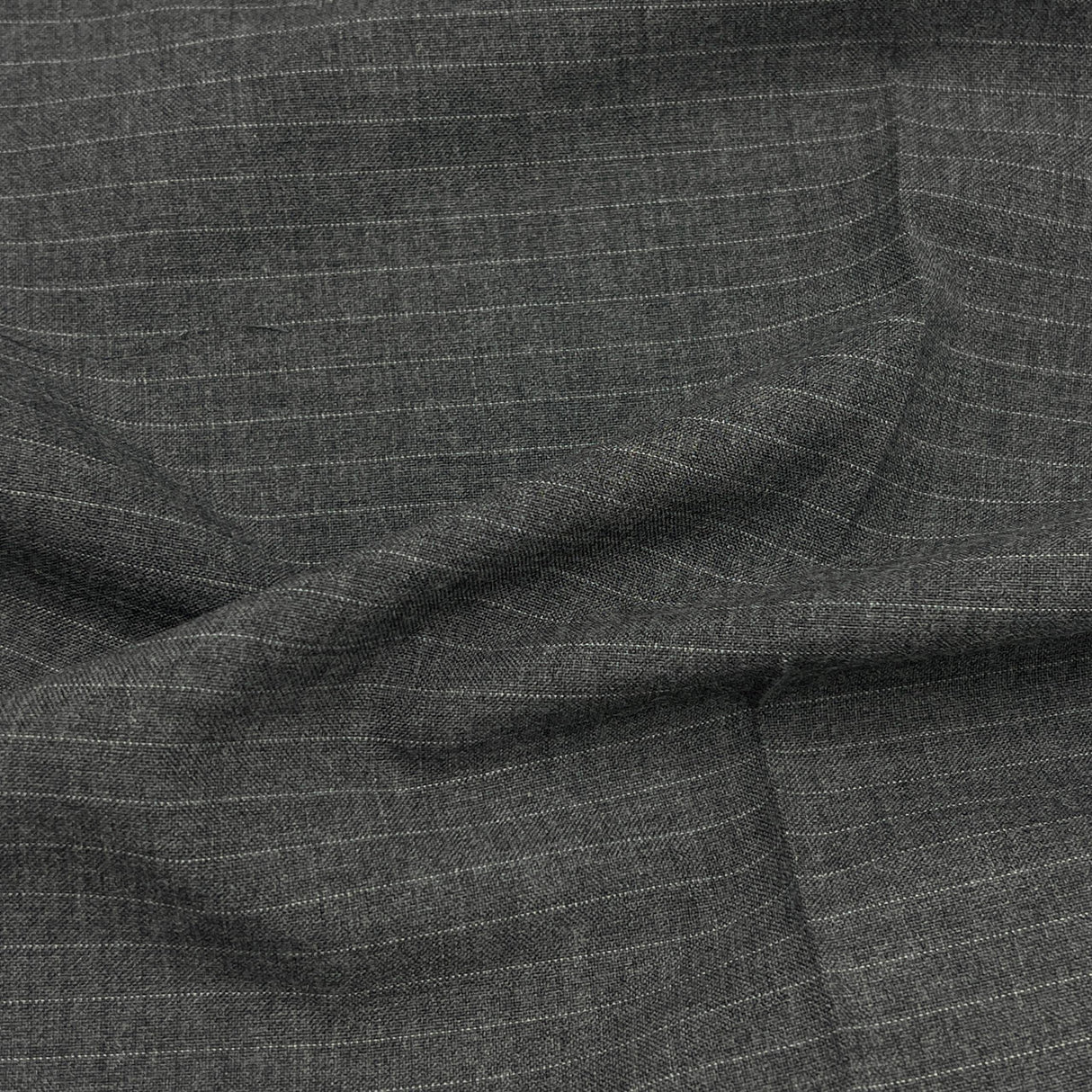 Grey Pinstripe Wool Suiting Fabric - Grey Pinstripe, 58/60" Width