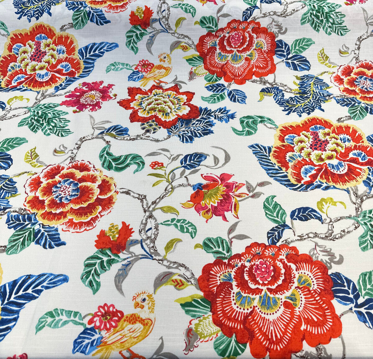 P Kaufmann Summer Palace Byzantine Cotton Fabric - Floral Bird Print, White Multi, 54/55" Width (1 Yard)