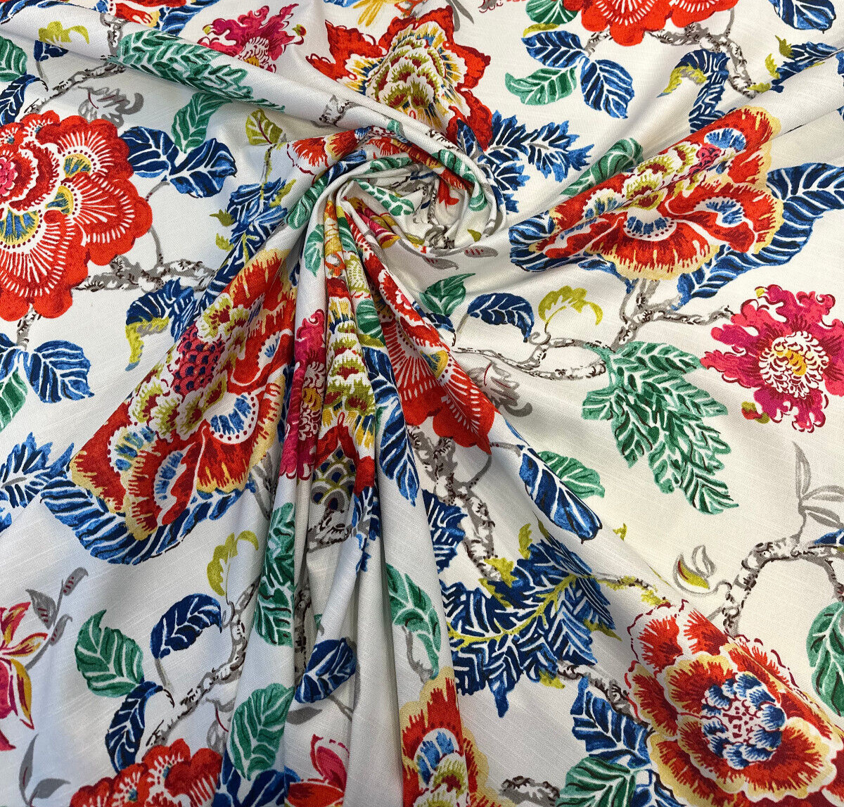 P Kaufmann Summer Palace Byzantine Cotton Fabric - Floral Bird Print, White Multi, 54/55" Width (1 Yard)